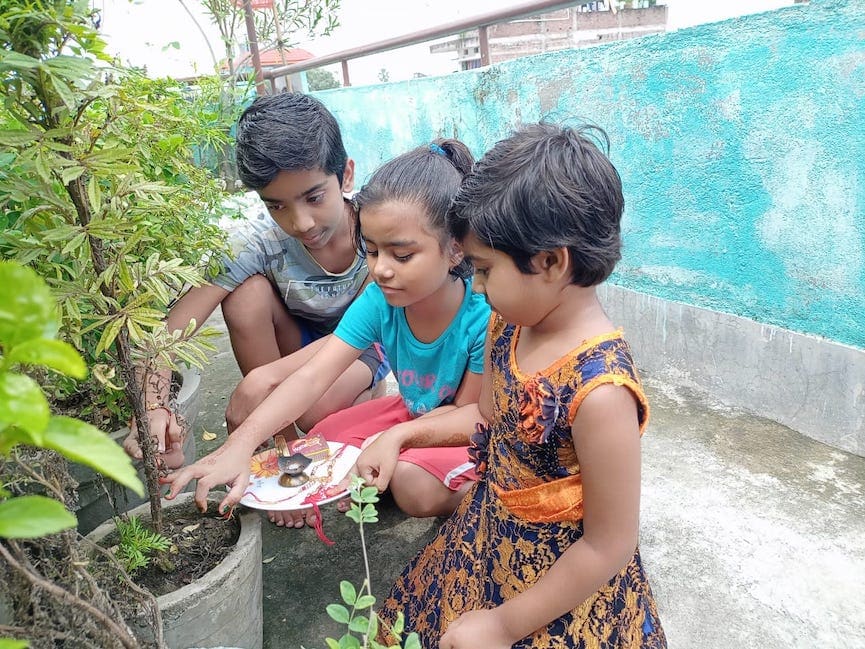Photo: Children on the Edge - India - Rakhi tied to plants